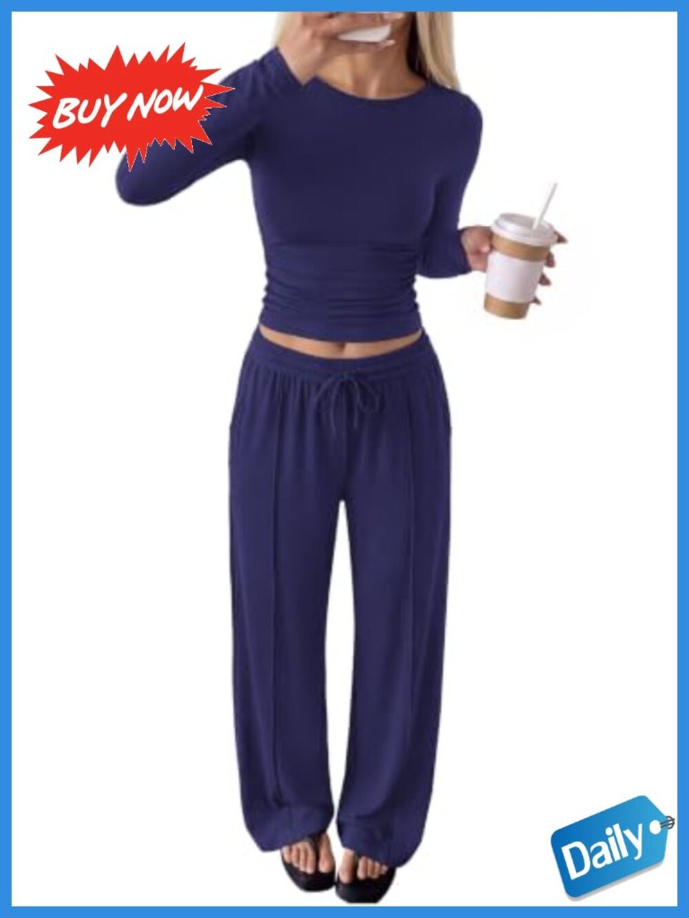 PRETTYGARDEN Women's 2 Piece Lounge Set Boat Neck Long Sleeve Wide Leg Pants